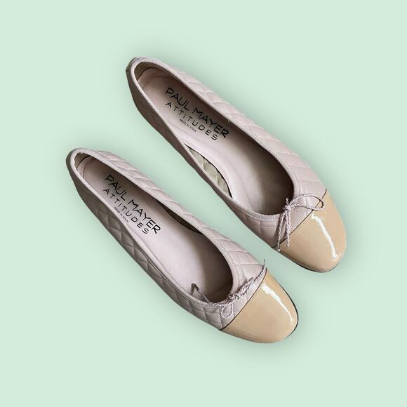 Paul Mayer Attitudes Pink Quilted Leather Beige Cap Toe Ballet Flats Womens 10 - Picture 9 of 14